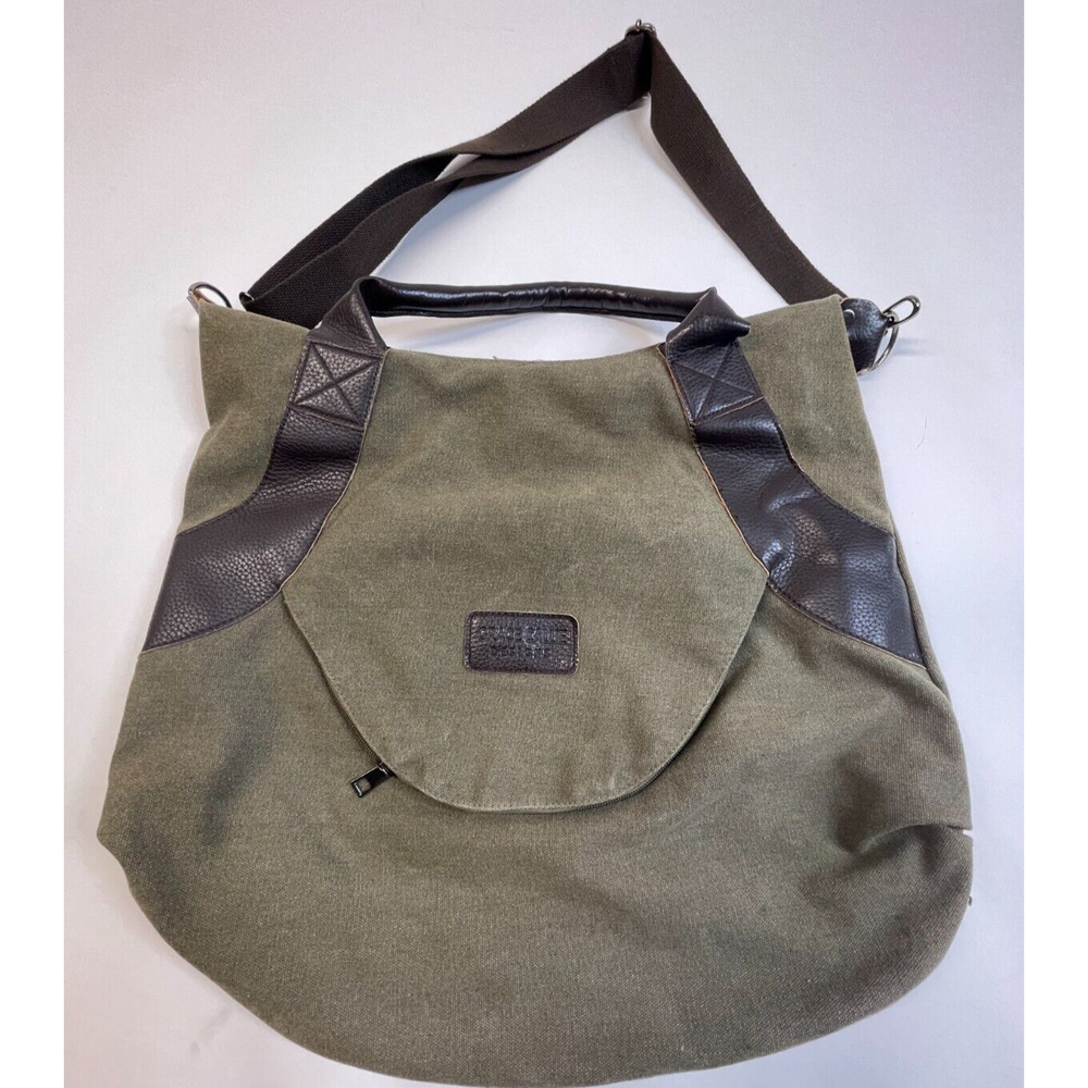 Grace Callie Olive canvas and leather tote handbag 16 x 18